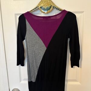 White House Black Market Black, Gray & Purple Colorblock Long Sleeve Dress